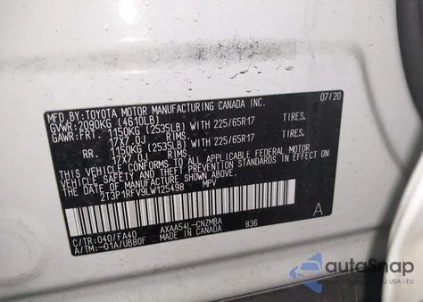 2020 Toyota Rav4 Xle z USA, uszkodzony, nr VIN 2T3P1RFV9LW125498